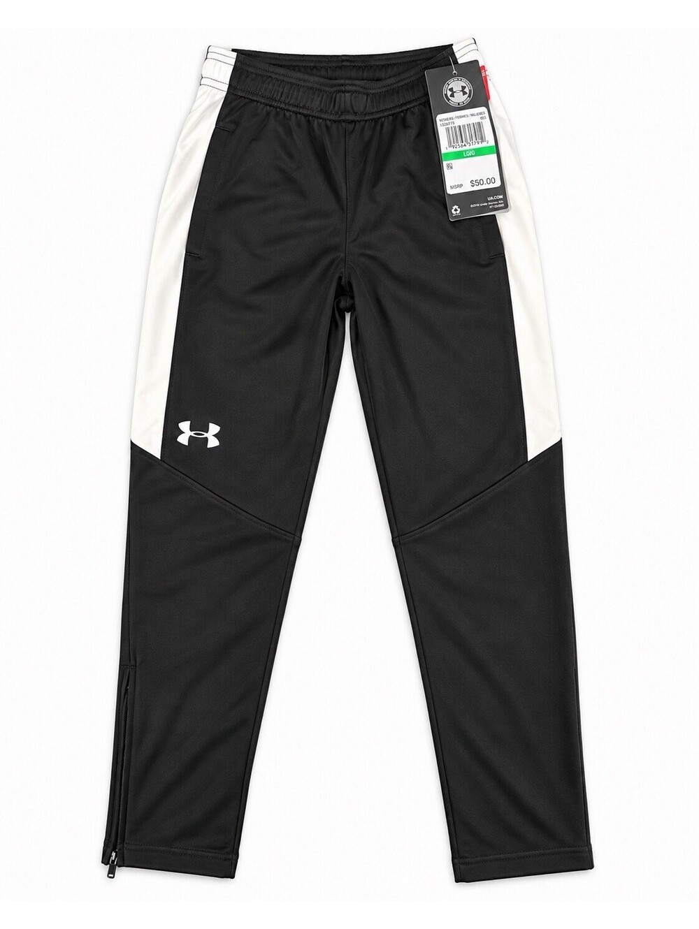 Under Armour Womens Large Black White Track Pants Ankle Zip Athletic NWT